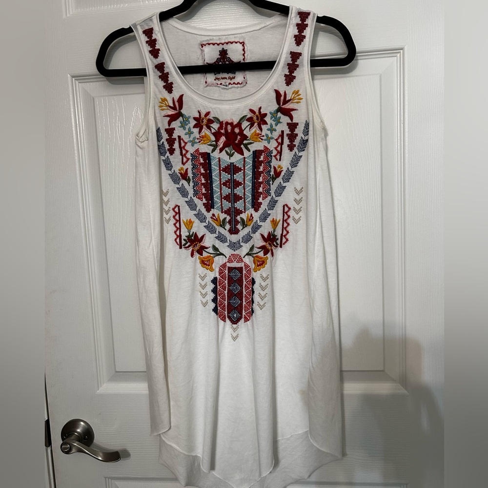 Johnny Was Embroidered White Sleeveless Tunic Tank XS